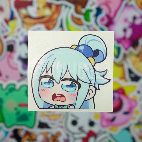 Crying Aqua Mini Peeking Sticker