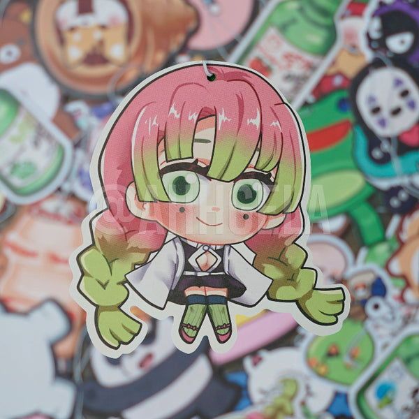 A custom air freshener designed with an anime character, Mitsuri-chan, printed on it.